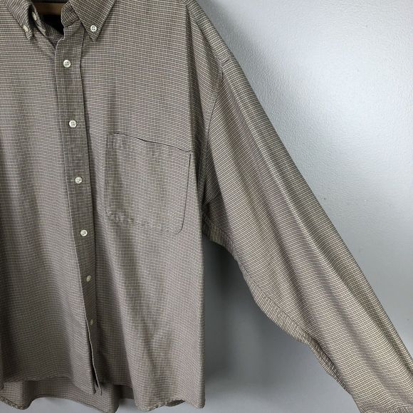 Eddie Bauer Button Down Shirt Mens L Tan Checkered Long Sleeve Pocket Outdoor - Picture 4 of 16
